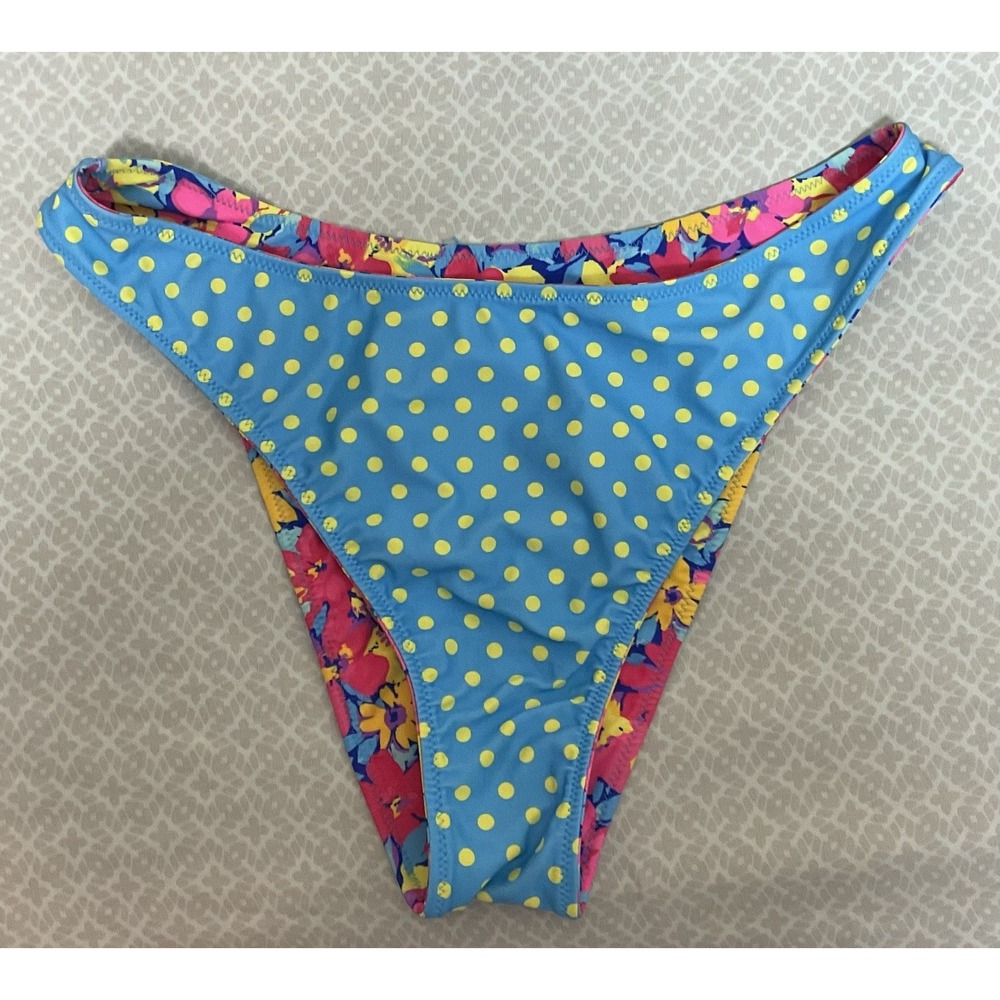 Wild Fable Womens‎ Large Floral/Polka Dot Low Rise High Leg Cheeky Bikini Bottom